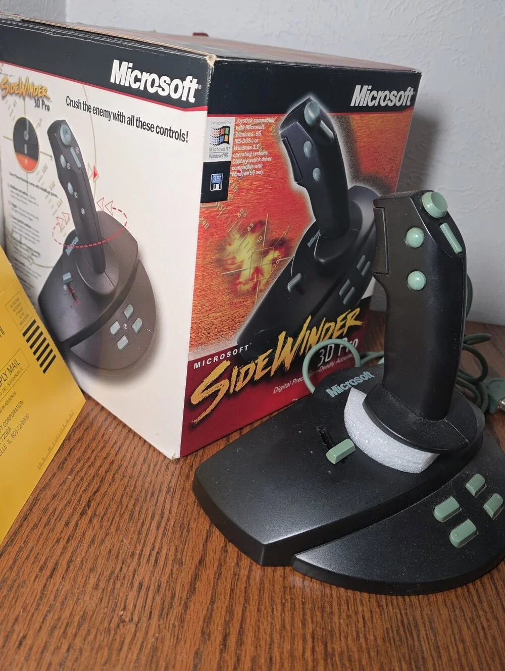 Vintage Microsoft Side Winder 3D Pro PC Joystick Flight Stick 15- Pin Non-USB